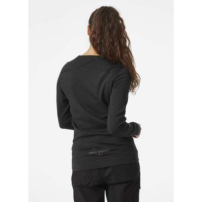 Helly Hansen Womens Lifa Baselayer Merino Crewneck Long Sleeve Shirt Black 4 On Body 2#colour_black