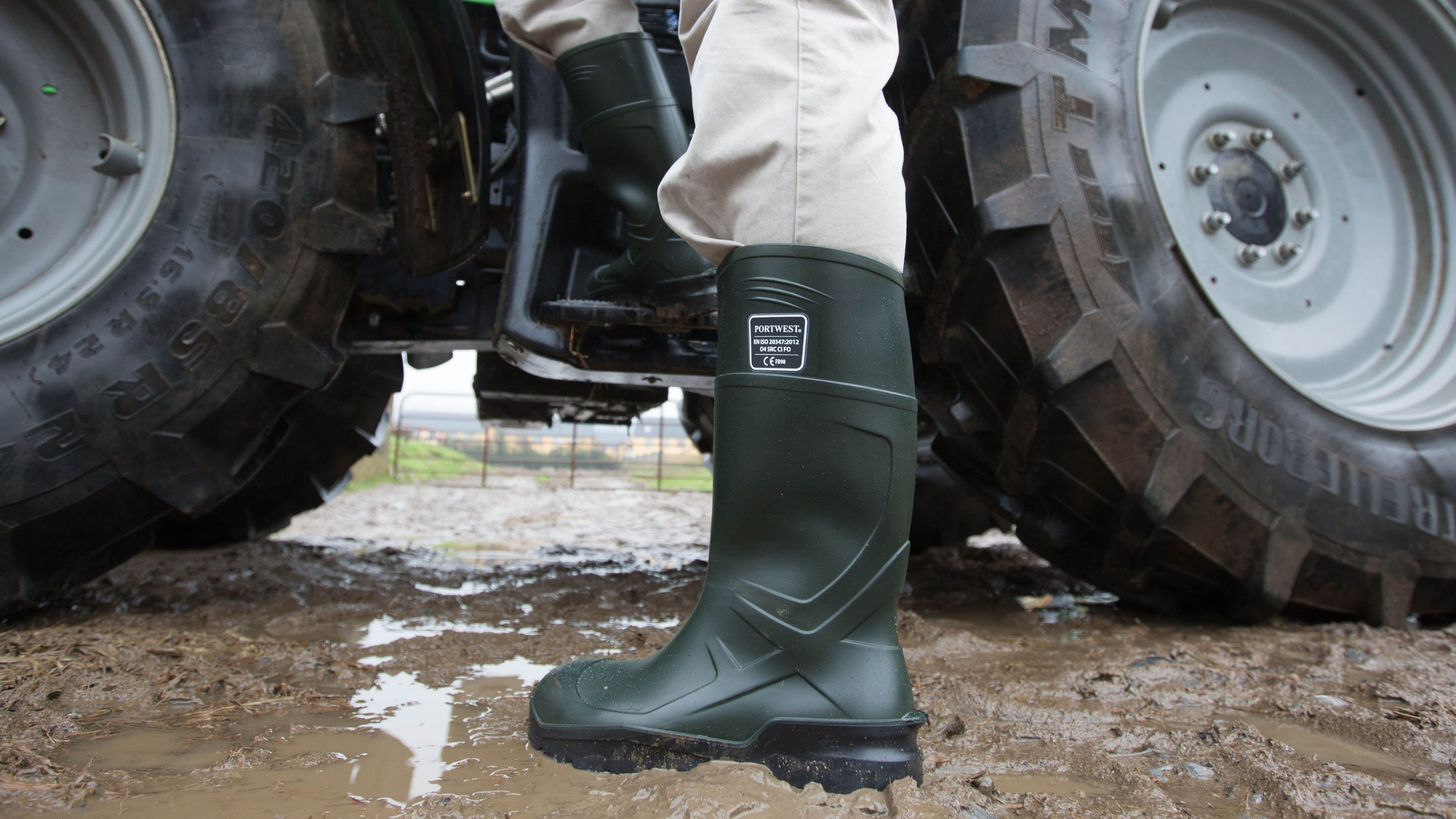 A lifestyle image of a pair of Portwest Wellington Boots