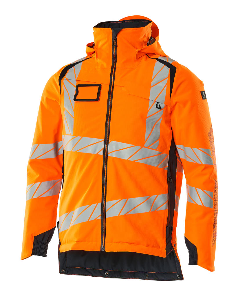 Mascot Hi-Vis Waterproof Winter Jacket 19035-449 Front #colour_hi-vis-orange-dark-navy-blue