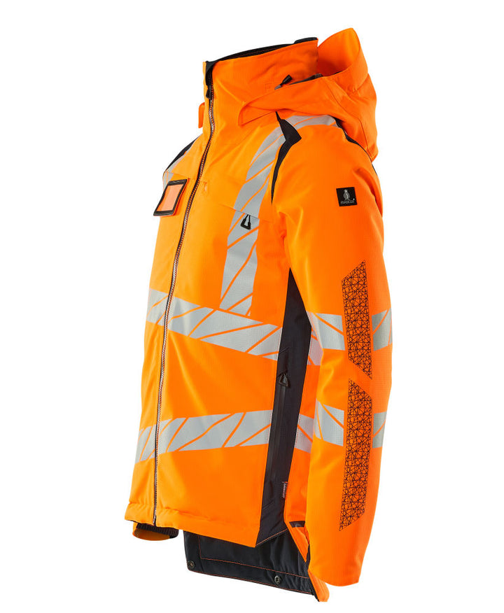 Mascot Hi-Vis Waterproof Winter Jacket 19035-449 Front #colour_hi-vis-orange-dark-navy-blue