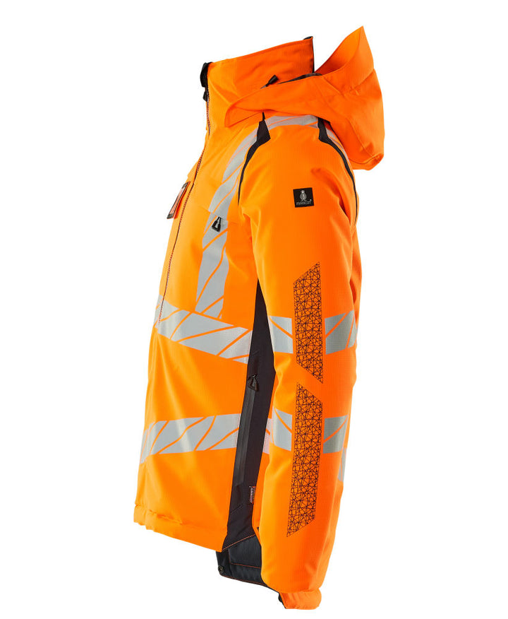 Mascot Hi-Vis Waterproof Winter Jacket 19035-449 Front #colour_hi-vis-orange-dark-navy-blue