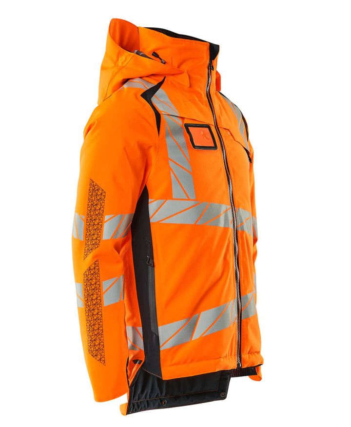 Mascot Hi-Vis Waterproof Winter Jacket 19035-449 Front #colour_hi-vis-orange-dark-navy-blue