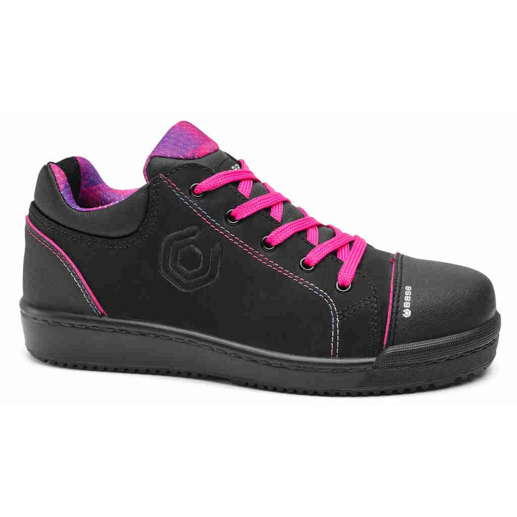 Base Margot Womens S3L Anti-Static Aluminium Toe Cap Safety Shoes Black/Fuchsia 1#colour_black-fuchsia