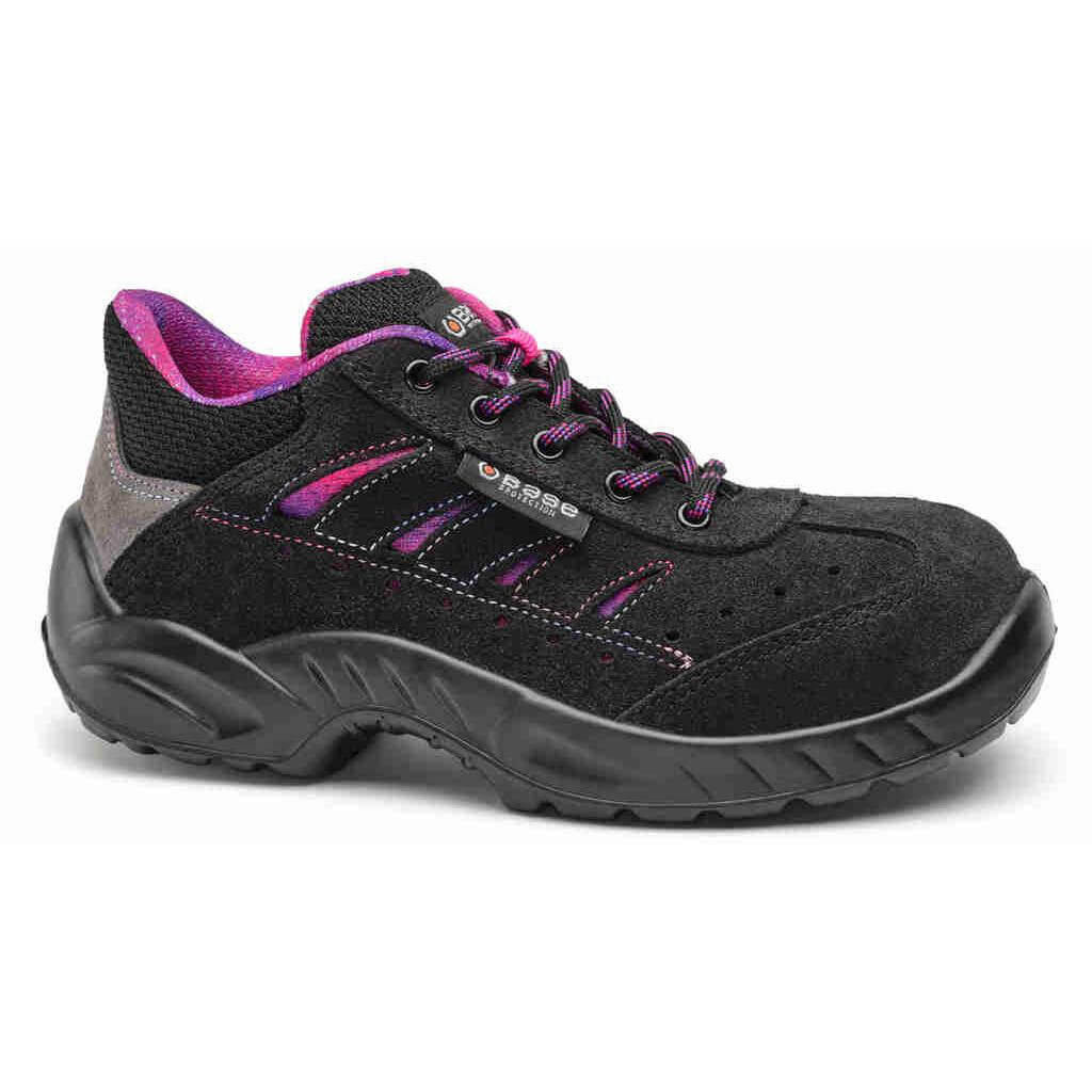 Base Zoe Womens S1PL Anti-Static Steel Toe Cap Safety Shoes Black/Fuchsia 1#colour_black-fuchsia