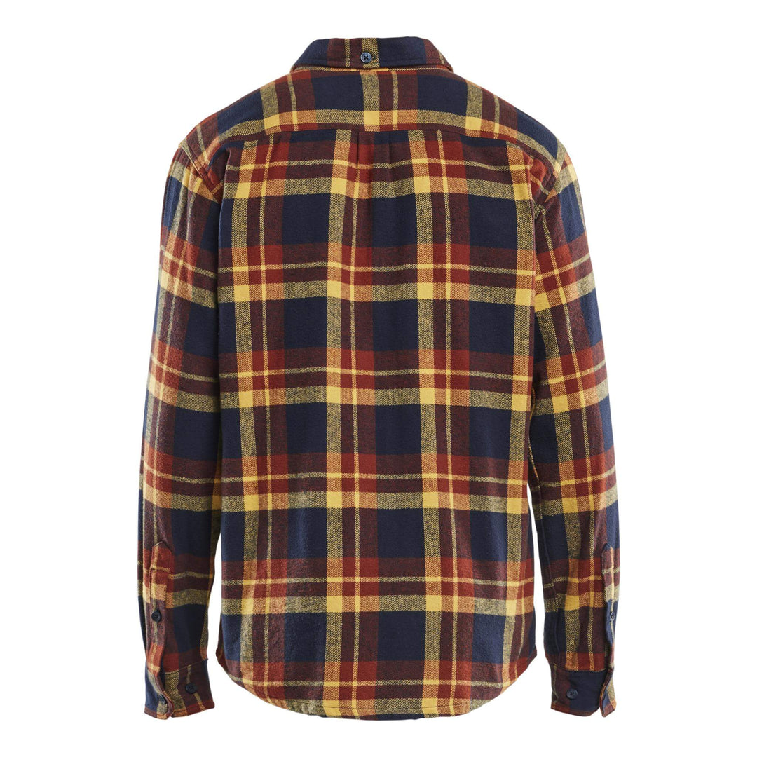 Blaklader 32881168 Cotton Relaxed Fit Flannel Shirt Burnt Red/Dark Navy Rear #colour_burnt-red-dark-navy