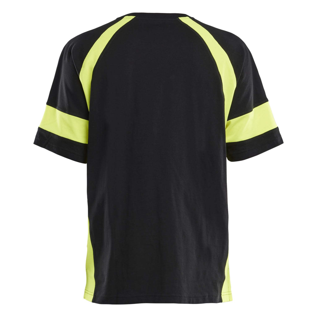 Blaklader 35231030 Cotton T-Shirt with Hi-Vis sections (non-certified) Black/Hi-Vis Yellow Rear #colour_black-hi-vis-yellow