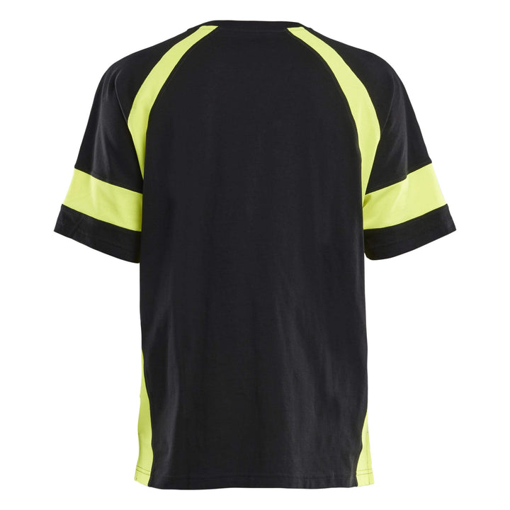 Blaklader 35231030 Cotton T-Shirt with Hi-Vis sections (non-certified) Black/Hi-Vis Yellow Rear #colour_black-hi-vis-yellow