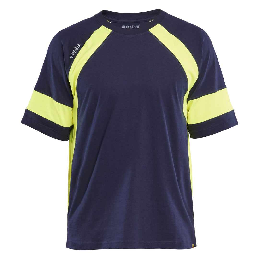 Blaklader 35231030 Cotton T-Shirt with Hi-Vis sections (non-certified) Navy Blue/Hi-Vis Yellow Main #colour_navy-blue-hi-vis-yellow