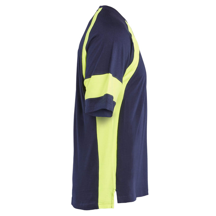 Blaklader 35231030 Cotton T-Shirt with Hi-Vis sections (non-certified) Navy Blue/Hi-Vis Yellow Right #colour_navy-blue-hi-vis-yellow