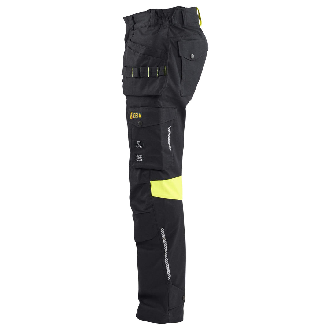 Blaklader 14181512 Craftsman Inherent Flame Retardant Holster Pocket Trousers Black/Hi-Vis Yellow Left #colour_black-hi-vis-yellow