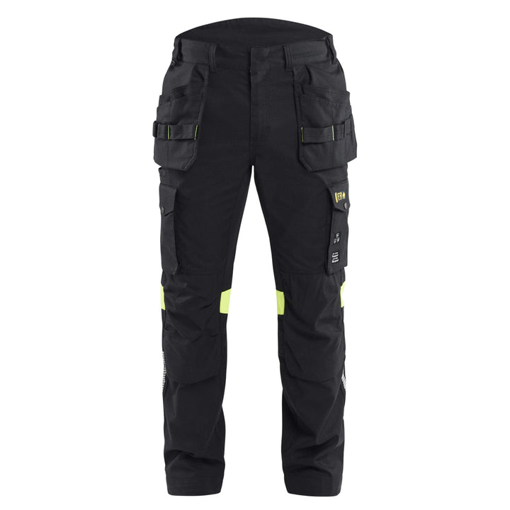 Blaklader 14181512 Craftsman Inherent Flame Retardant Holster Pocket Trousers Black/Hi-Vis Yellow Main #colour_black-hi-vis-yellow