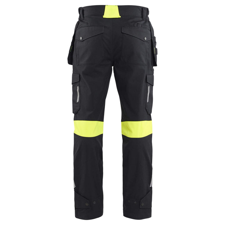 Blaklader 14181512 Craftsman Inherent Flame Retardant Holster Pocket Trousers Black/Hi-Vis Yellow Rear #colour_black-hi-vis-yellow