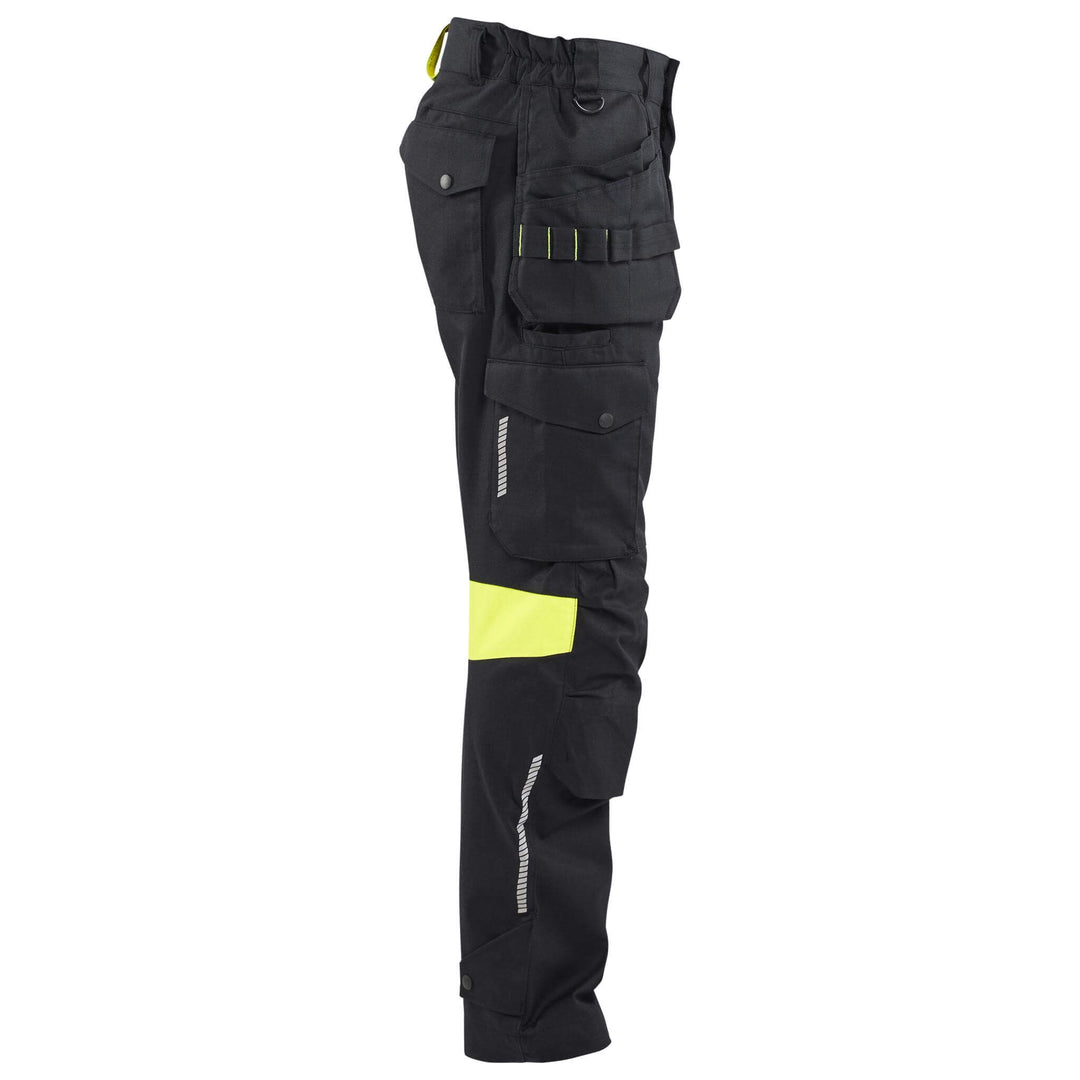 Blaklader 14181512 Craftsman Inherent Flame Retardant Holster Pocket Trousers Black/Hi-Vis Yellow Right #colour_black-hi-vis-yellow