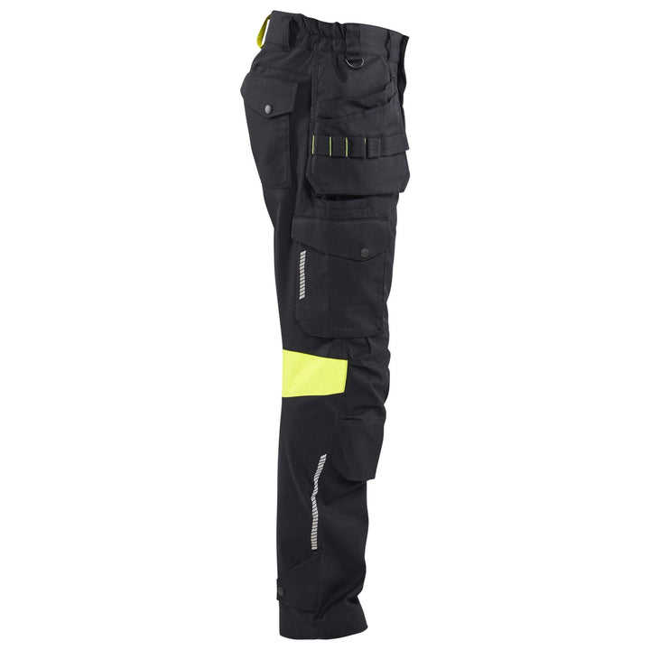 Blaklader 14181512 Craftsman Inherent Flame Retardant Holster Pocket Trousers Black/Hi-Vis Yellow Right #colour_black-hi-vis-yellow