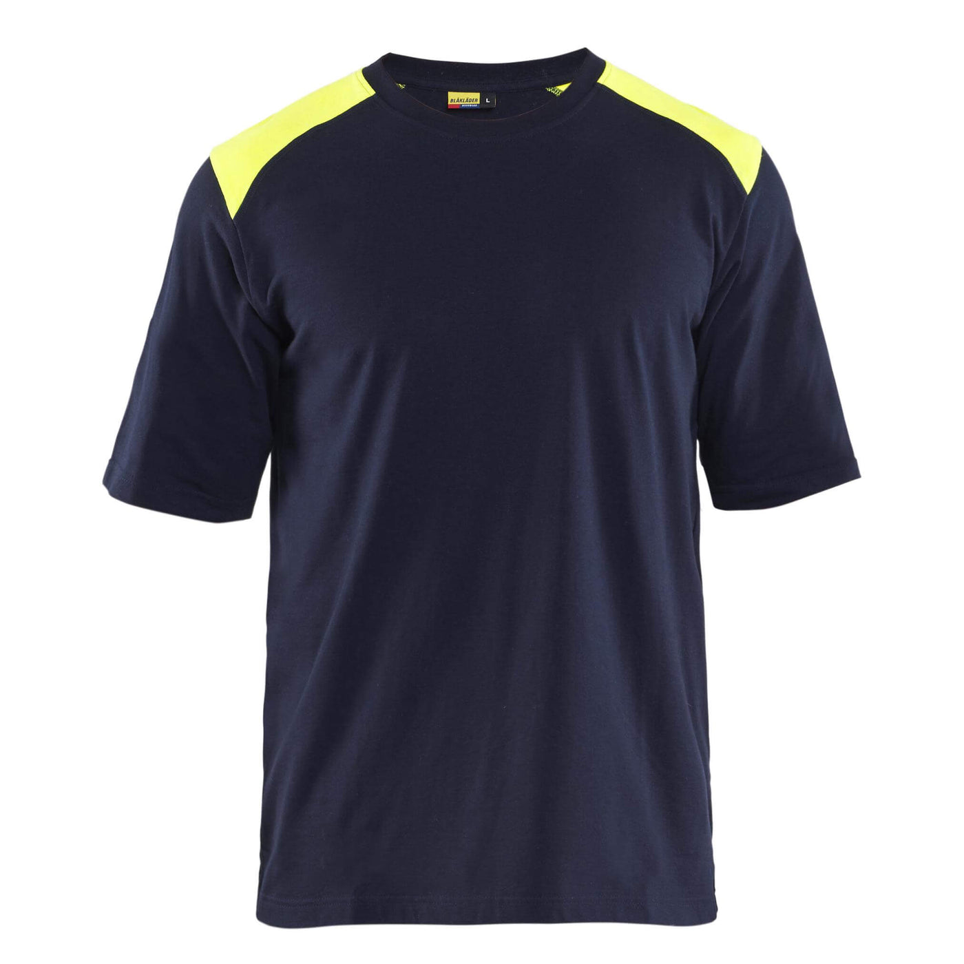 Blaklader 34761737 Flame Resistant T-Shirt Navy Blue/Hi-Vis Yellow Main #colour_navy-blue-hi-vis-yellow