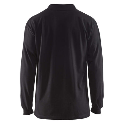Blaklader 33741741 Heavy Flame Resistant Long Sleeve Polo Shirt Black Rear #colour_black
