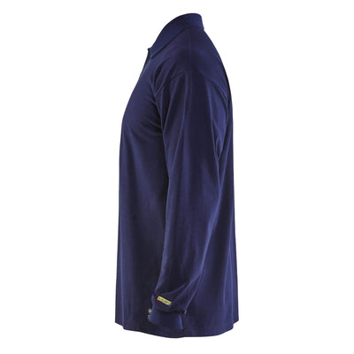 Blaklader 33741741 Heavy Flame Resistant Long Sleeve Polo Shirt Navy Blue Left #colour_navy-blue