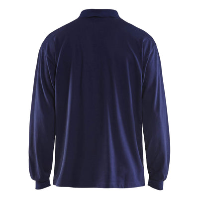 Blaklader 33741741 Heavy Flame Resistant Long Sleeve Polo Shirt Navy Blue Rear #colour_navy-blue