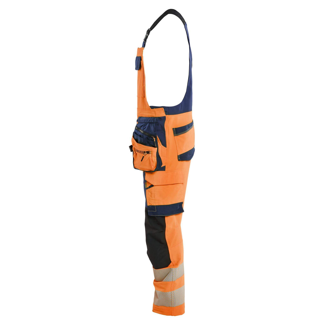 Blaklader 26261648 Hi-Vis 4-Way-Stretch Bib Overalls Orange/Navy Blue Left #colour_orange-navy-blue
