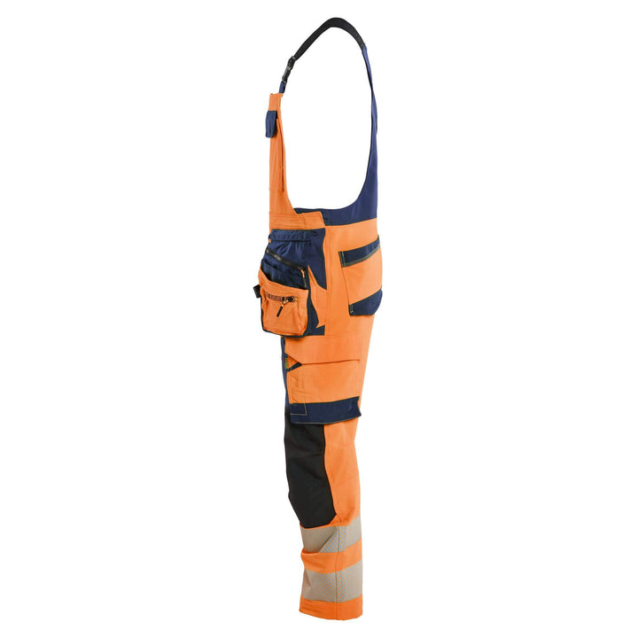 Blaklader 26261648 Hi-Vis 4-Way-Stretch Bib Overalls Orange/Navy Blue Left #colour_orange-navy-blue