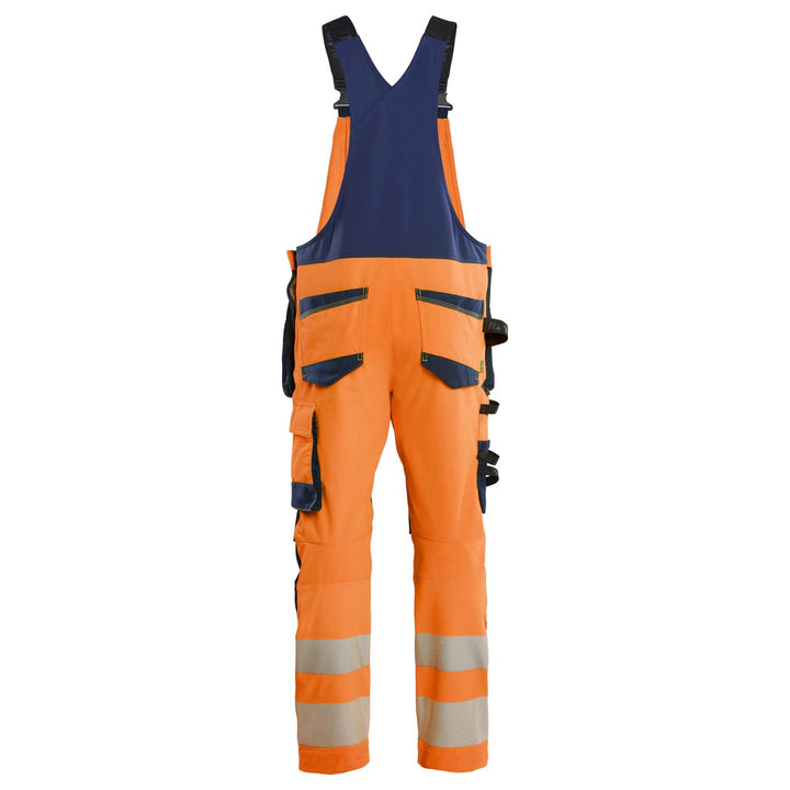 Blaklader 26261648 Hi-Vis 4-Way-Stretch Bib Overalls Orange/Navy Blue Rear #colour_orange-navy-blue