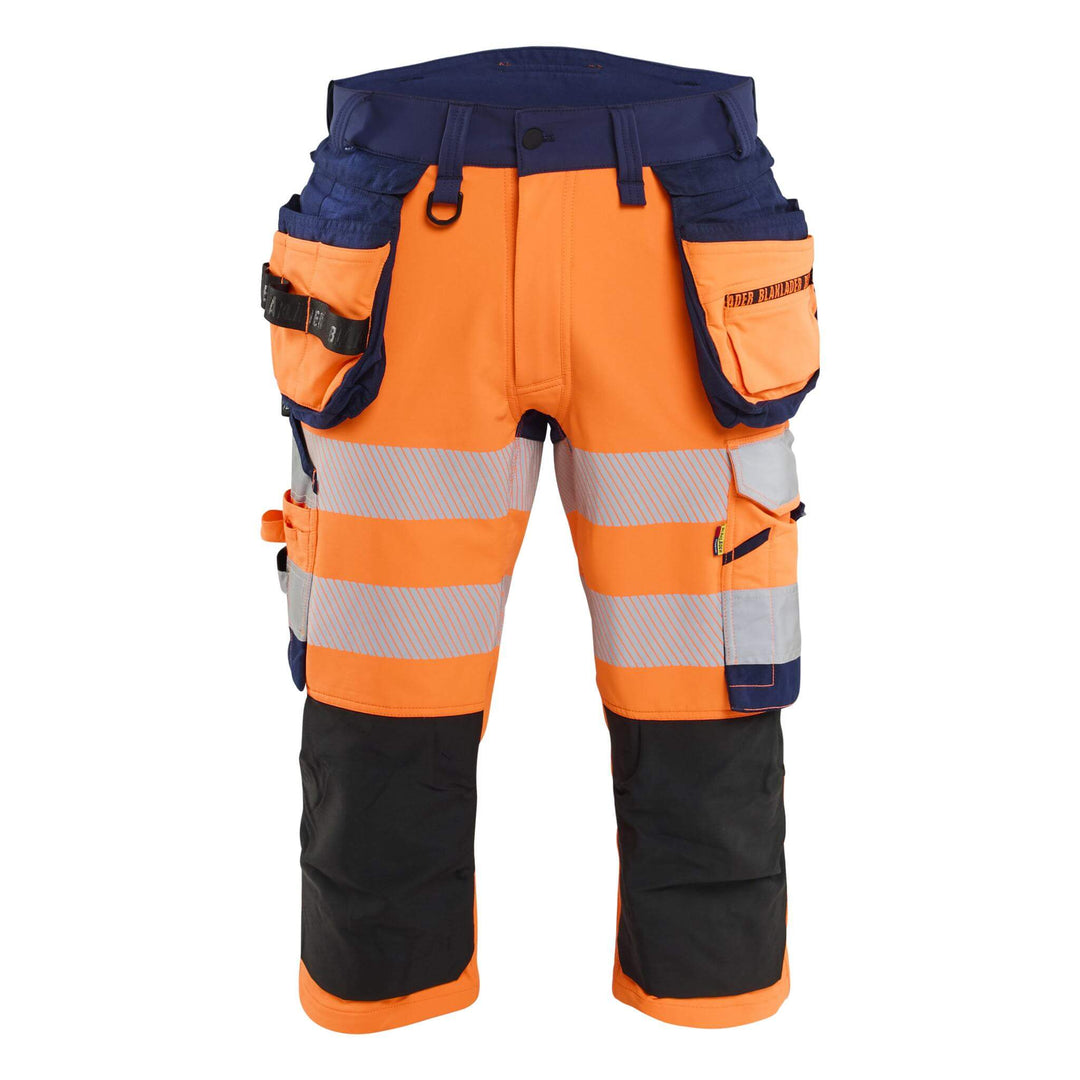 Blaklader 11231648 Hi-Vis 4-Way Stretch Cordura Knee Pad Pirate Trousers Orange/Navy Blue Main #colour_orange-navy-blue