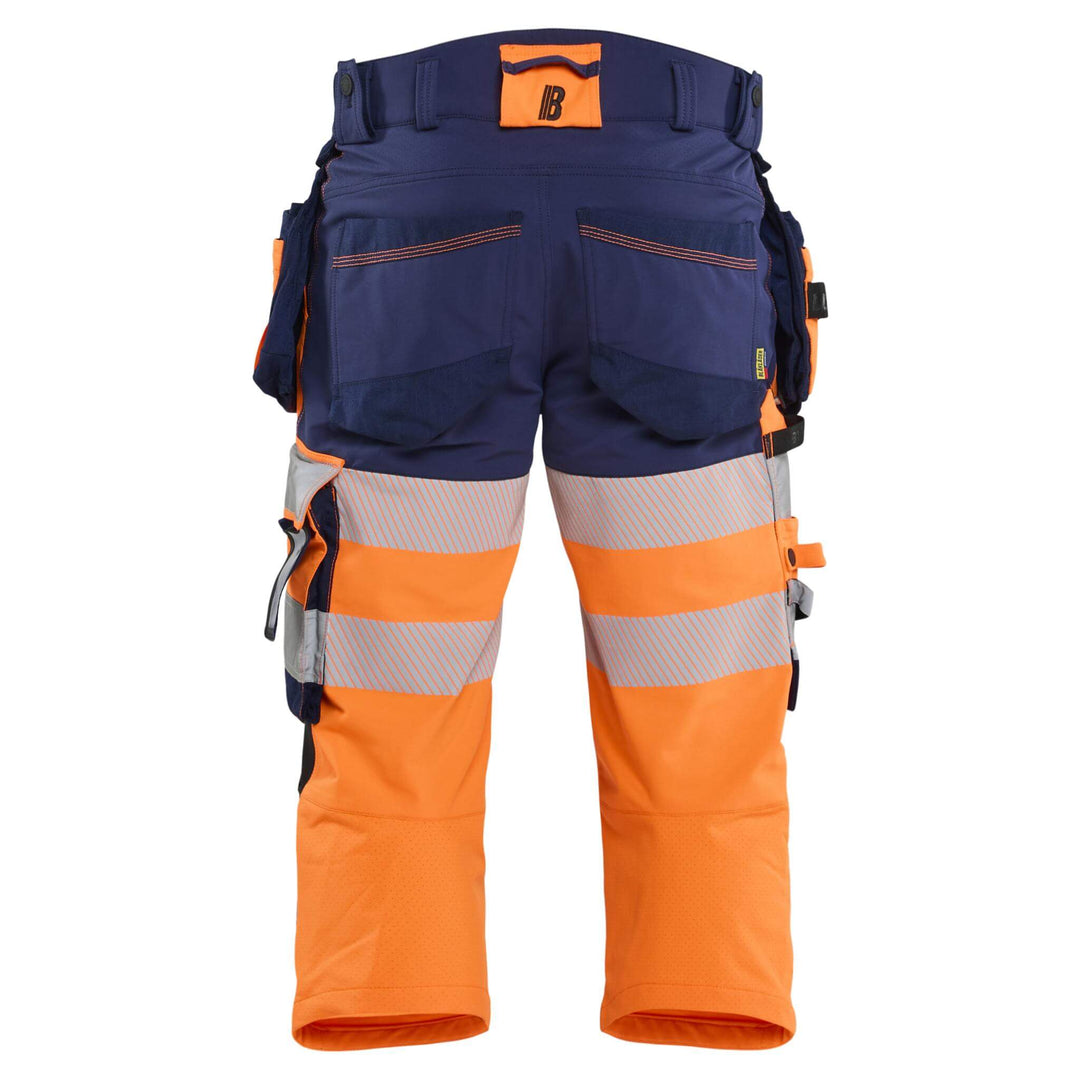 Blaklader 11231648 Hi-Vis 4-Way Stretch Cordura Knee Pad Pirate Trousers Orange/Navy Blue Rear #colour_orange-navy-blue