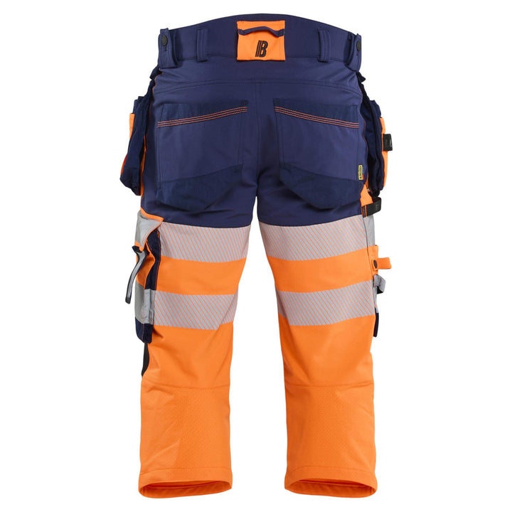 Blaklader 11231648 Hi-Vis 4-Way Stretch Cordura Knee Pad Pirate Trousers Orange/Navy Blue Rear #colour_orange-navy-blue