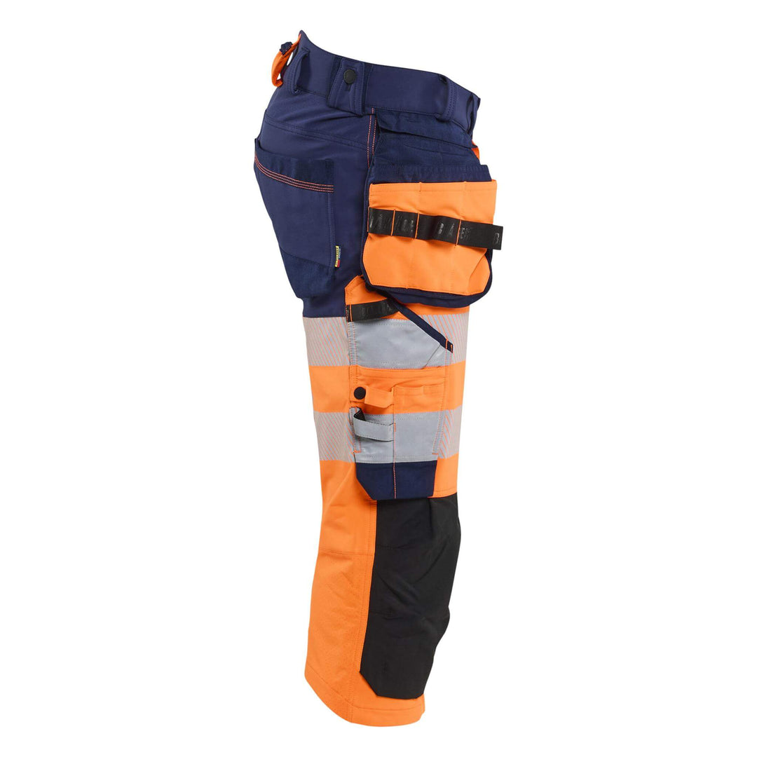 Blaklader 11231648 Hi-Vis 4-Way Stretch Cordura Knee Pad Pirate Trousers Orange/Navy Blue Right #colour_orange-navy-blue
