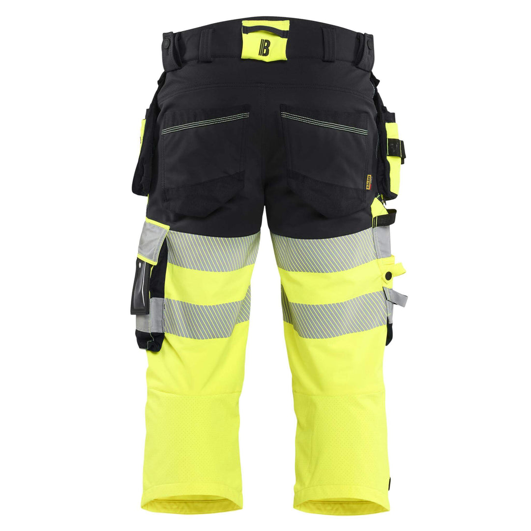 Blaklader 11231648 Hi-Vis 4-Way Stretch Cordura Knee Pad Pirate Trousers Yellow/Black Rear #colour_yellow-black