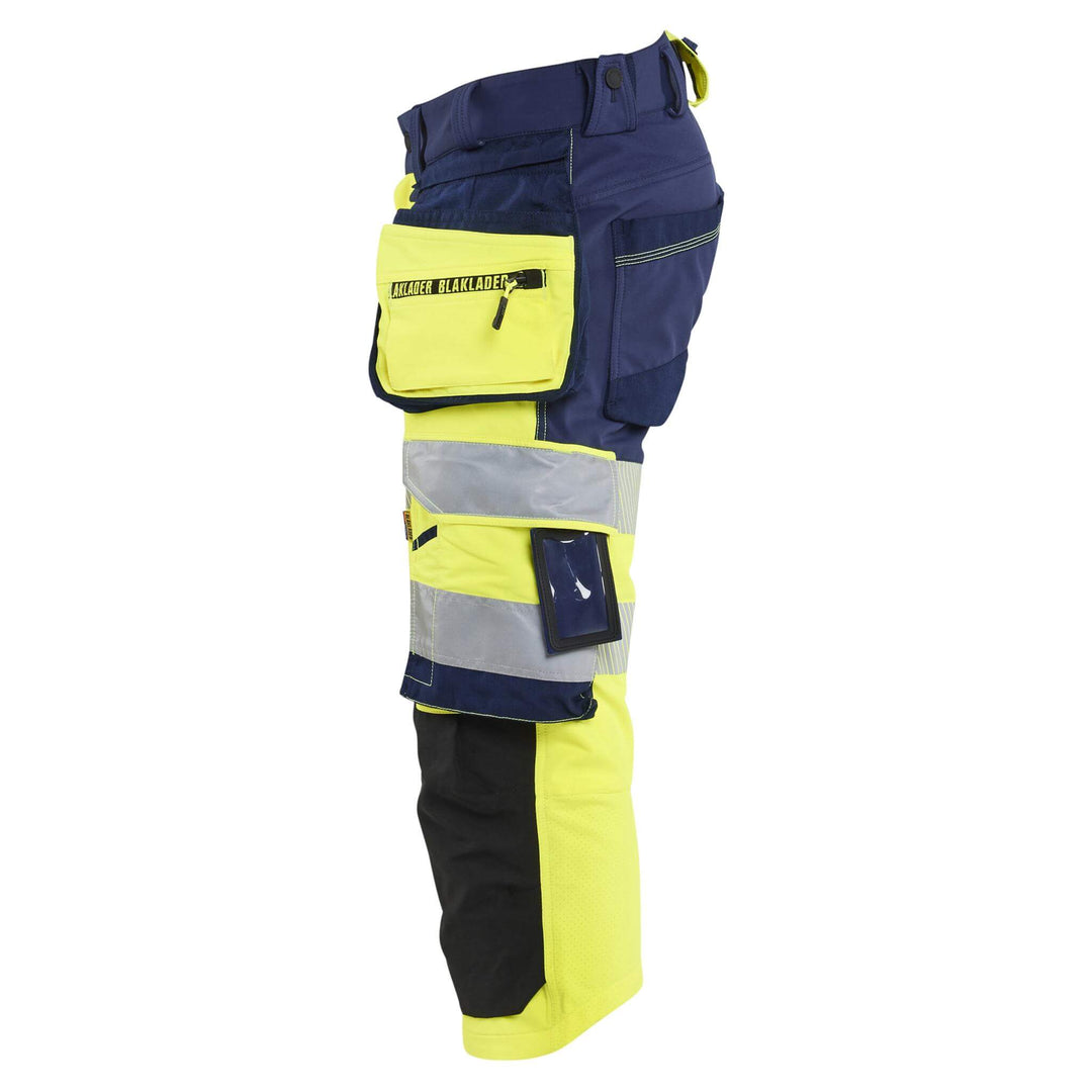 Blaklader 11231648 Hi-Vis 4-Way Stretch Cordura Knee Pad Pirate Trousers Yellow/Navy Blue Left #colour_yellow-navy-blue