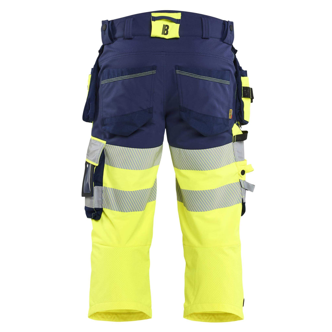 Blaklader 11231648 Hi-Vis 4-Way Stretch Cordura Knee Pad Pirate Trousers Yellow/Navy Blue Rear #colour_yellow-navy-blue
