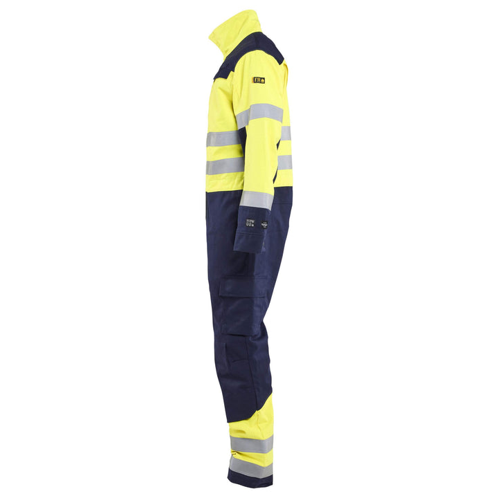 Blaklader 63791514 Hi-Vis Arc and Flame Retardant Multinorm Overalls Yellow/Navy Blue Left #colour_yellow-navy-blue