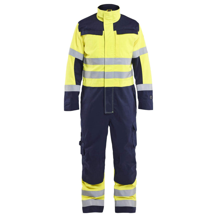 Blaklader 63791514 Hi-Vis Arc and Flame Retardant Multinorm Overalls Yellow/Navy Blue Main #colour_yellow-navy-blue