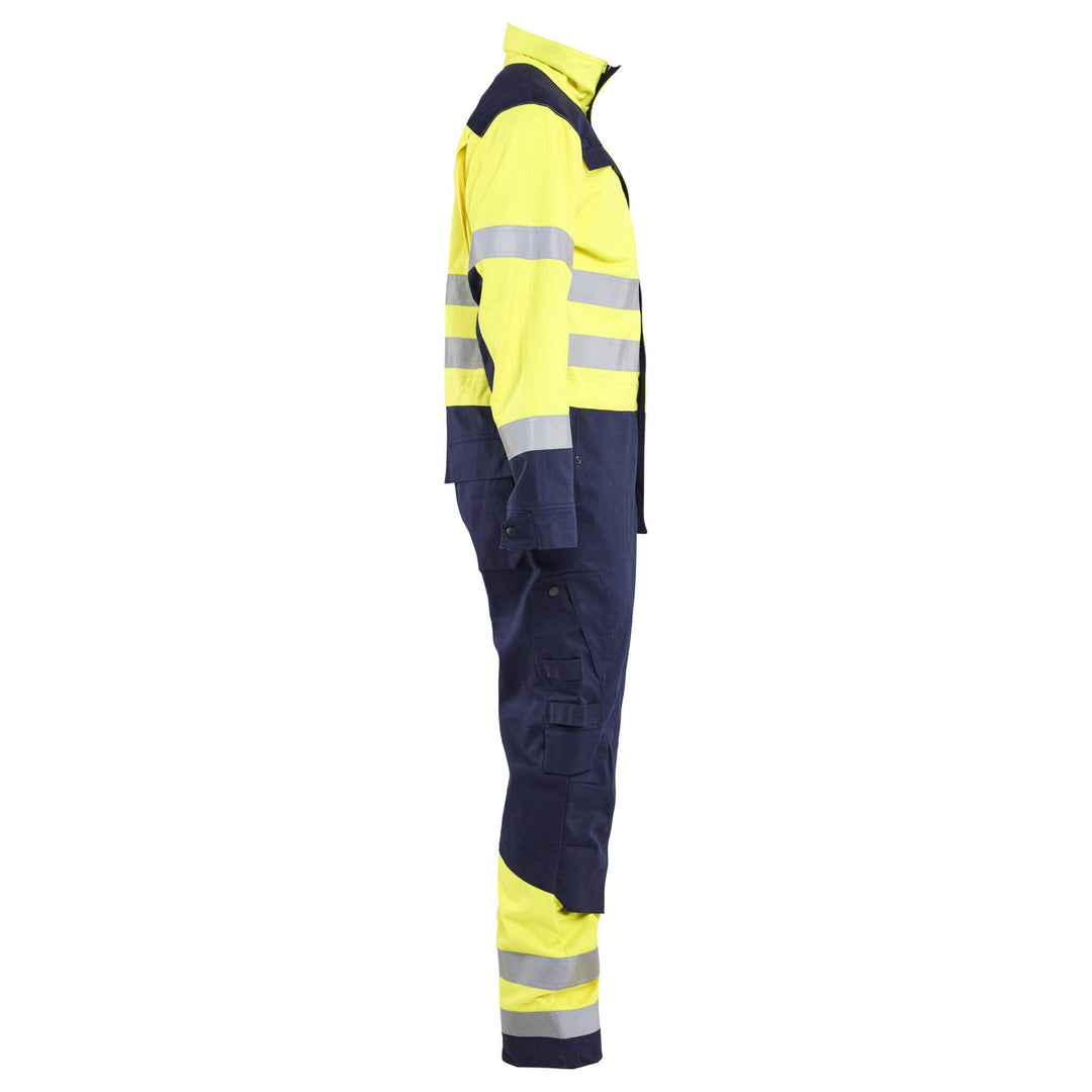 Blaklader 63791514 Hi-Vis Arc and Flame Retardant Multinorm Overalls Yellow/Navy Blue Right #colour_yellow-navy-blue