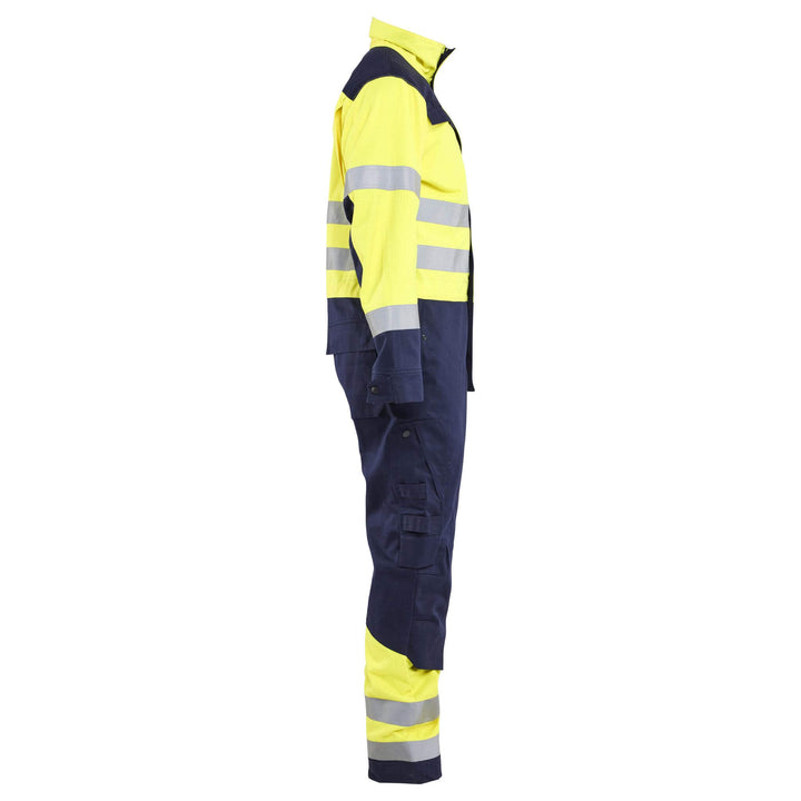 Blaklader 63791514 Hi-Vis Arc and Flame Retardant Multinorm Overalls Yellow/Navy Blue Right #colour_yellow-navy-blue