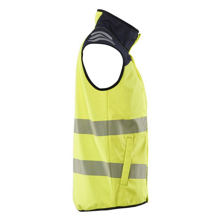 Blaklader 38491560 Hi-Vis Flame Retardant Multinorm Softshell Vest Gilet Yellow/Navy Blue Left #colour_yellow-navy-blue