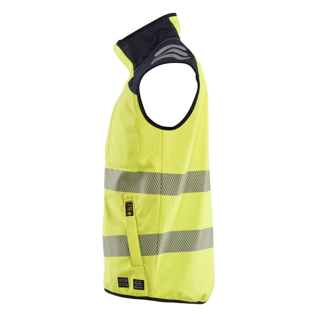 Blaklader 38491560 Hi-Vis Flame Retardant Multinorm Softshell Vest Gilet Yellow/Navy Blue Right #colour_yellow-navy-blue