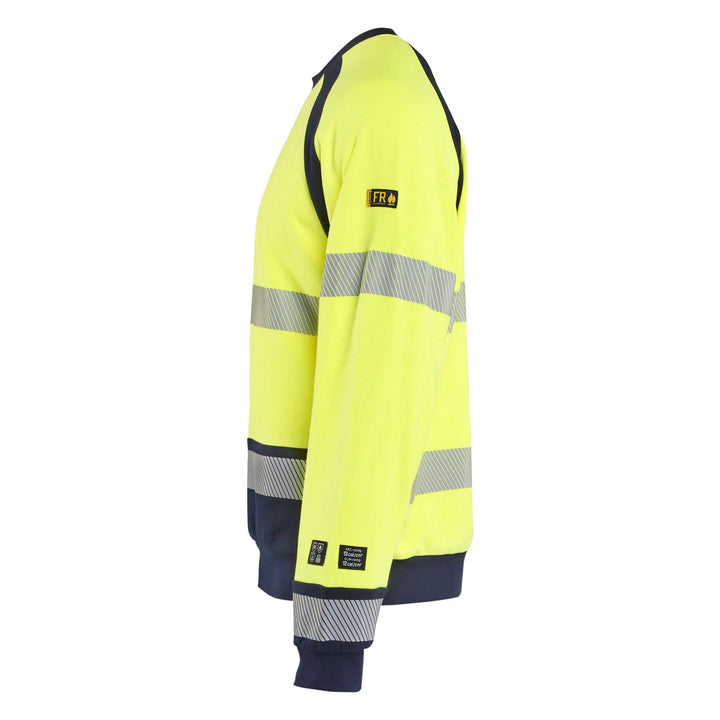 Blaklader 30881762 Hi-Vis Flame Retardant Multinorm Sweatshirt Yellow/Navy Blue Left #colour_yellow-navy-blue