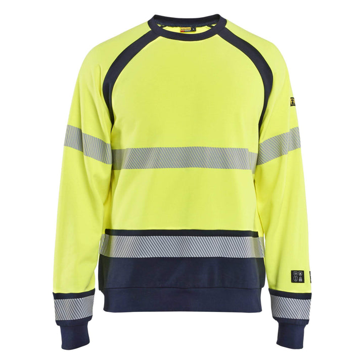 Blaklader 30881762 Hi-Vis Flame Retardant Multinorm Sweatshirt Yellow/Navy Blue Main #colour_yellow-navy-blue