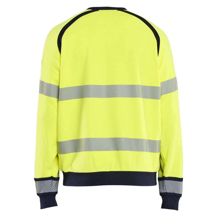 Blaklader 30881762 Hi-Vis Flame Retardant Multinorm Sweatshirt Yellow/Navy Blue Rear #colour_yellow-navy-blue