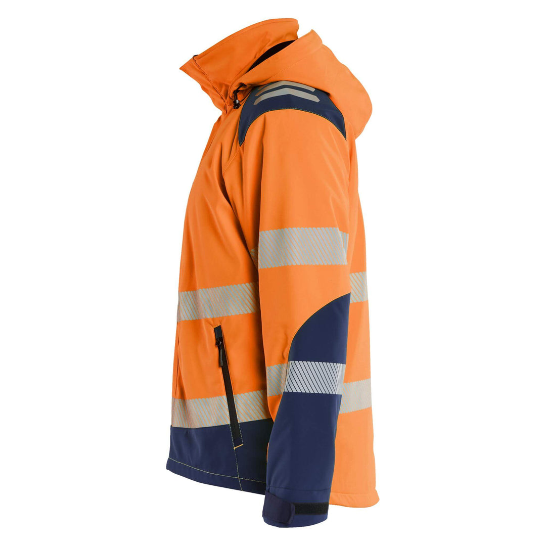 Blaklader 44002513 Hi-Vis Lightweight Lined Waterproof Winter Softshell Jacket Orange/Navy Blue Left #colour_orange-navy-blue