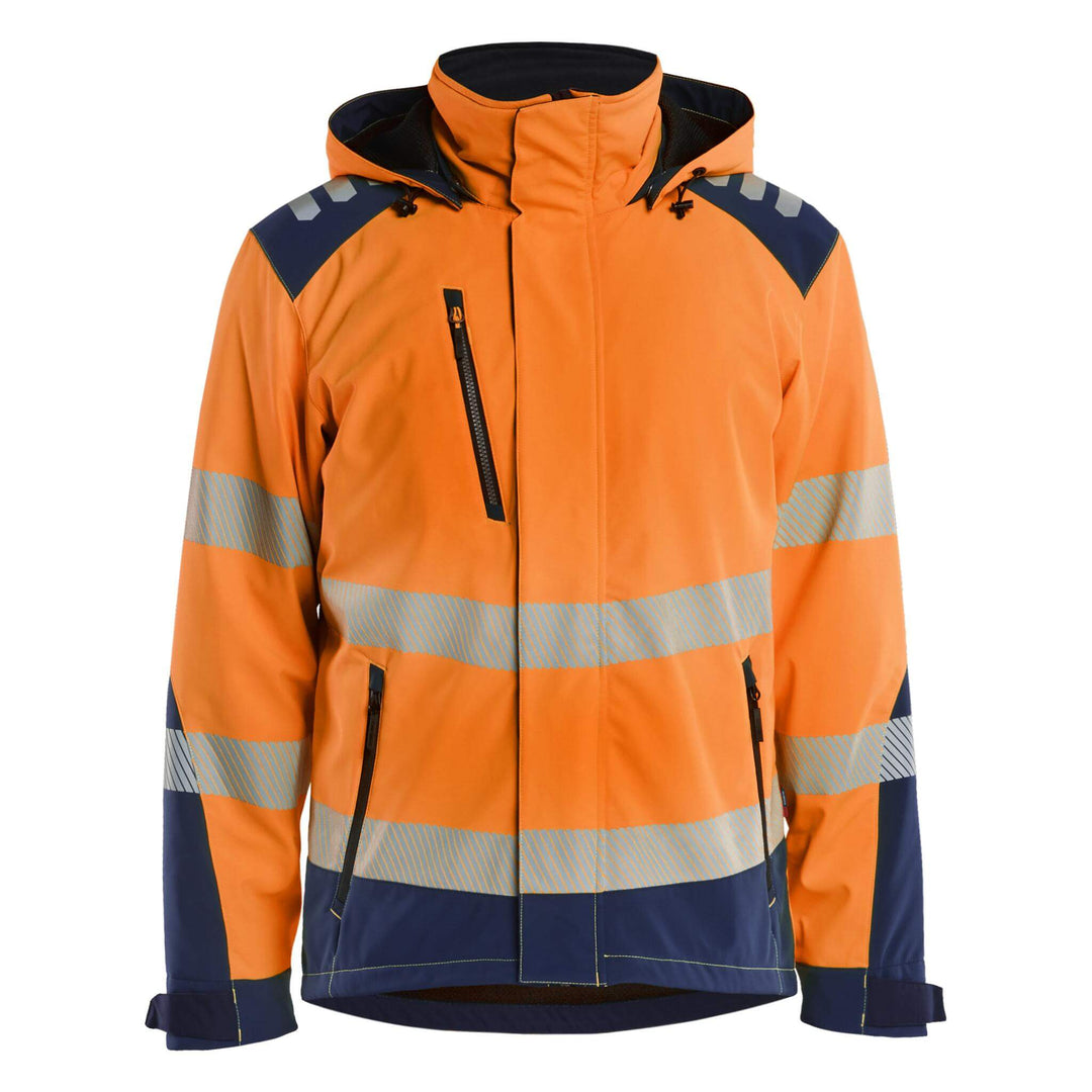 Blaklader 44002513 Hi-Vis Lightweight Lined Waterproof Winter Softshell Jacket Orange/Navy Blue Main #colour_orange-navy-blue