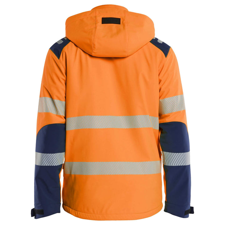 Blaklader 44002513 Hi-Vis Lightweight Lined Waterproof Winter Softshell Jacket Orange/Navy Blue Rear #colour_orange-navy-blue
