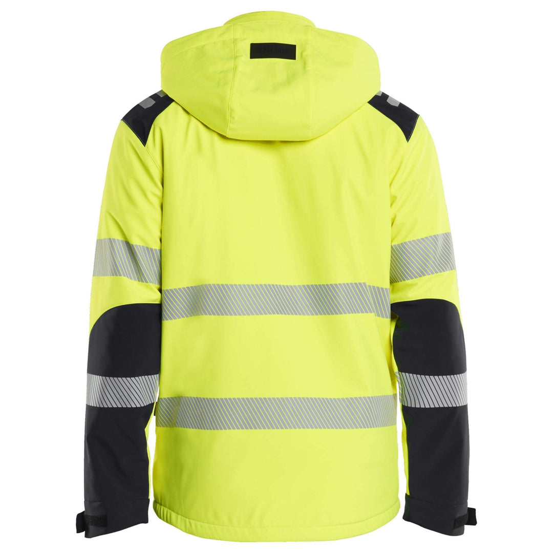Blaklader 44002513 Hi-Vis Lightweight Lined Waterproof Winter Softshell Jacket Yellow/Black Rear #colour_yellow-black