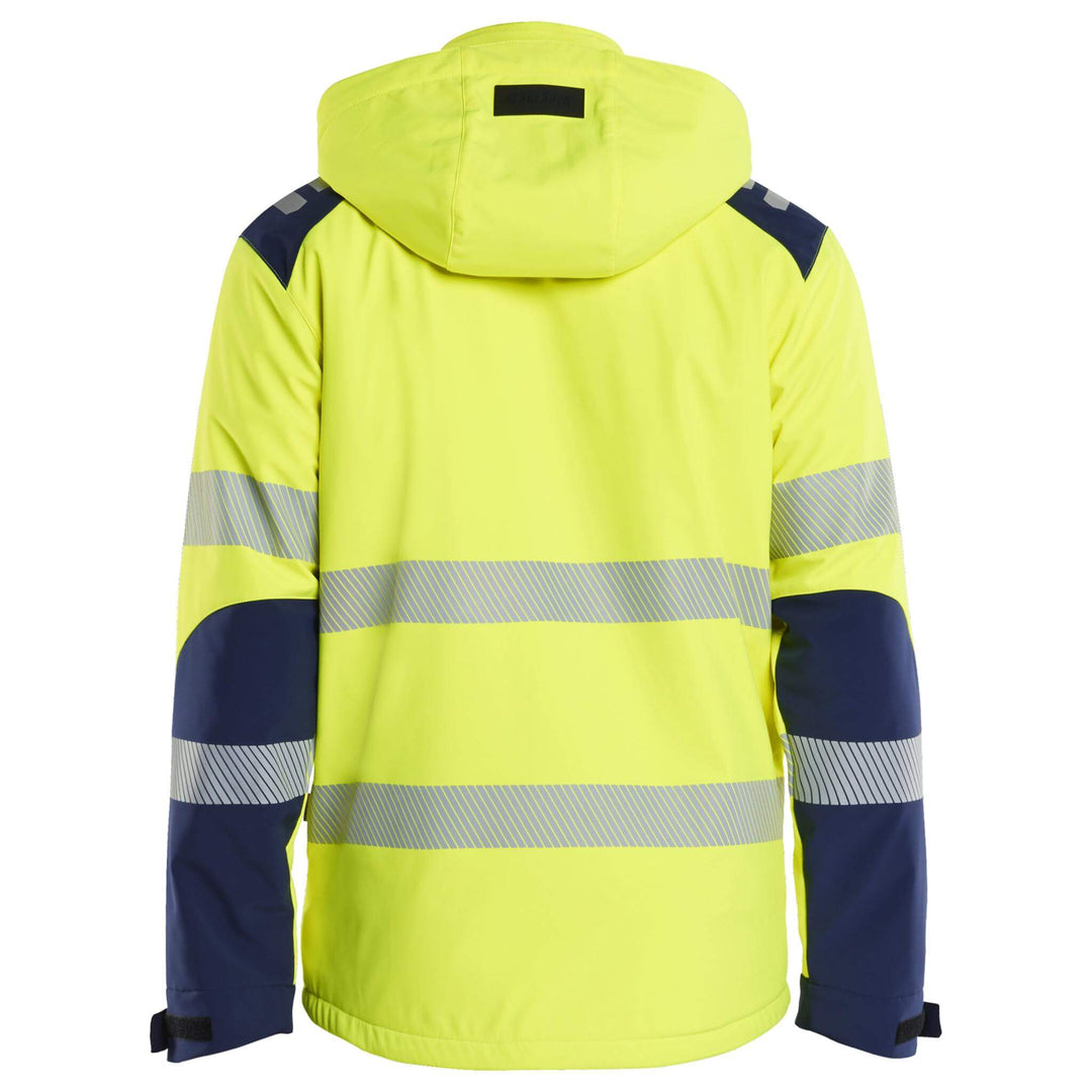 Blaklader 44002513 Hi-Vis Lightweight Lined Waterproof Winter Softshell Jacket Yellow/Navy Blue Rear #colour_yellow-navy-blue