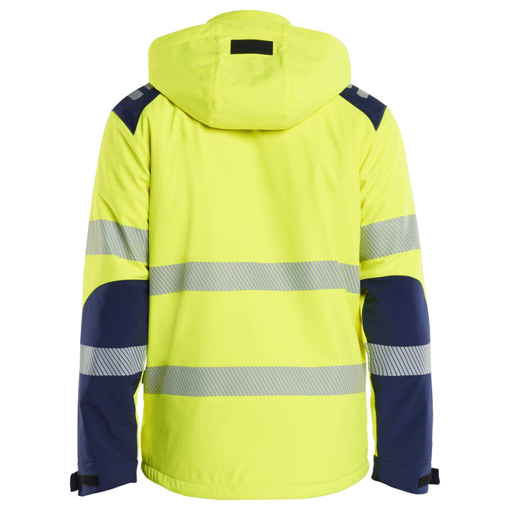 Blaklader 44002513 Hi-Vis Lightweight Lined Waterproof Winter Softshell Jacket Yellow/Navy Blue Rear #colour_yellow-navy-blue