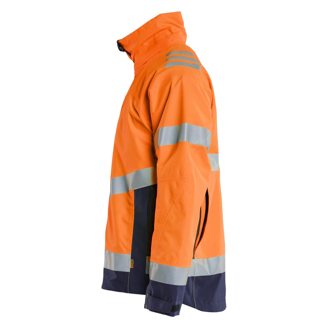 Blaklader 47601977 Hi-Vis Lightweight Waterproof Shell Jacket Orange/Navy Blue Left #colour_orange-navy-blue