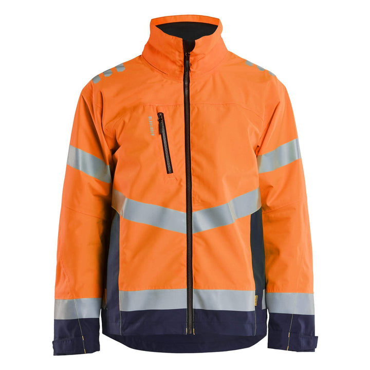 Blaklader 47601977 Hi-Vis Lightweight Waterproof Shell Jacket Orange/Navy Blue Main #colour_orange-navy-blue