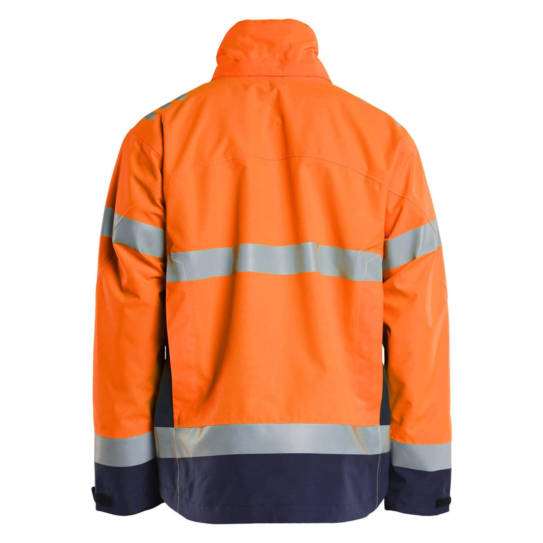 Blaklader 47601977 Hi-Vis Lightweight Waterproof Shell Jacket Orange/Navy Blue Rear #colour_orange-navy-blue